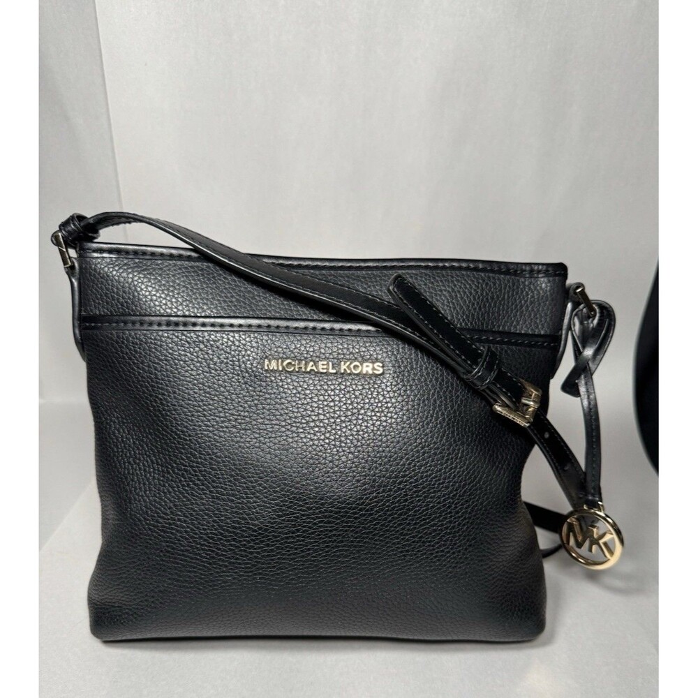 Michael Kors Black Leather Crossbody Bag with Gold Hardware